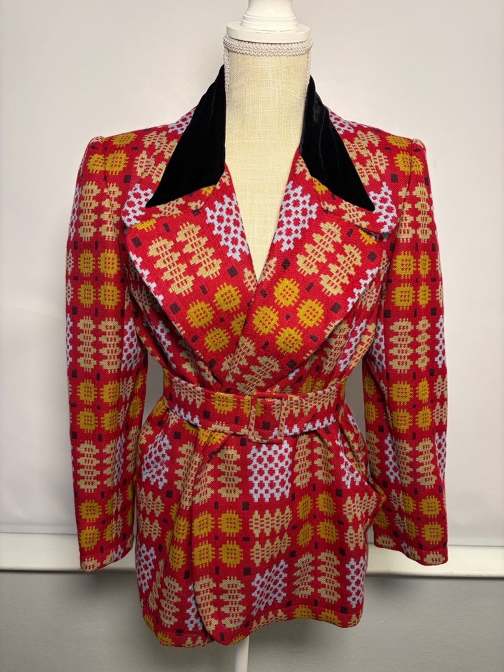 Christian Lacroix 90s Belted Blazer Jacket Black Velvet Collar statement piece